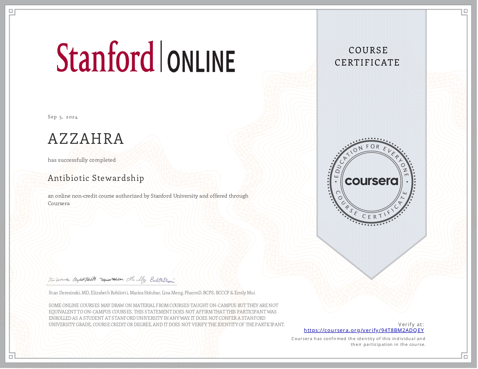 Antibiotic Workshop Certificate